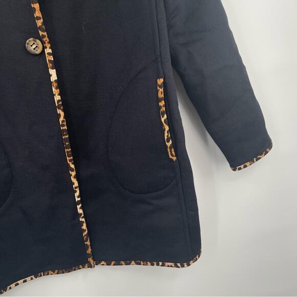 SOFT SURROUNDINGS Reversible Coat Size Small Plaid Leopard Black Wool Blend NWT - Picture 3 of 14